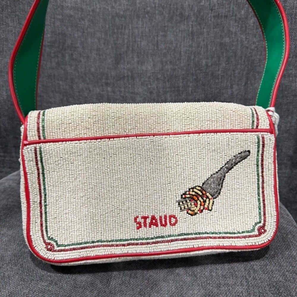 STAUD Tommy Beaded Floral Shoulder Bag Tomato - Picture 6 of 16